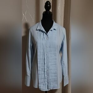 VINTAGE 2006 J.Crew Blue & White Micro-Check Pleated Tuxedo Shirt - Slim Fit L